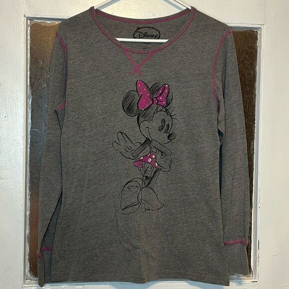 Disney Women’s Gray Long Sleeve Tshirt with Minnie Mouse Size Large - Picture 1 of 5